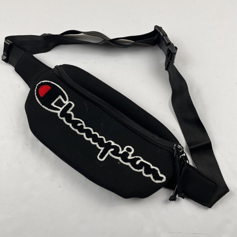 Champion Prime Waist Sling Pack One Size Black Raised Logo Poly Blend Stretch